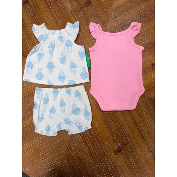 Carters Newborn Ice Cream Themed 3-Piece Outfit Set With Ruffled Top Bloomers & - Picture 7 of 7